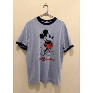Disney Mickey Mouse Classic Ringer Tee Adult Large Heathered Blue
